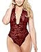 Plus Size Lace Teddy, Halter Plunging One-Piece Lingerie (XX-Large, Merlot)
