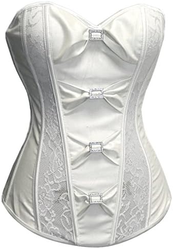Sibeawen Women's Elegance Wedding Bride Bow Lace Panel Body Shaper Strapless Overbust Corset Begie Small