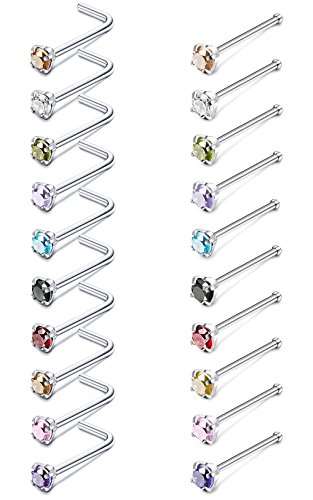 Joerica 20 pcs 20g stainless steel nose studs rings pin…
