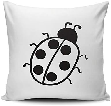 SALLEING Custom Fashion Home Decor Pillowcase Hand Drawn Ladybug Black Sketch on White Square Throw Pillow Cover Cushion Case 20x20 Inches Double Sided Print