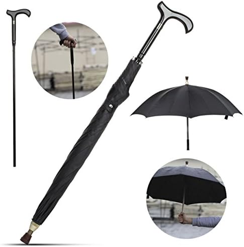 KRY 2-In-1 Walking Sticks Umbrella - UV Blocker &amp; Windbreak Ribs Urmbrella Heavy Duty Unbreakable Tungsten Steel Walking Cane - Ideal Father's Gift for Climbing, Hiking, Hanging Out on Raining