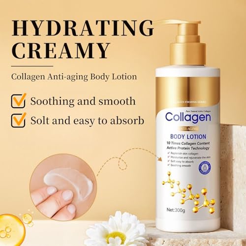 Collagen Body Lotion 300 ml - Moisturising Cream with Skin Firming Effect - Body Lotion Women - Body Cream Against Wrinkles & Dryness - Body Care Gift for Women, Deep Collagen Body Lotion