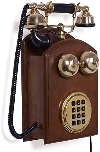 Zahab Wall Hanging Retro landline Telephone Teak and Brass Antique Landline Telephone Decorative Push Button