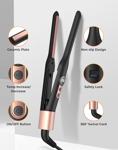 UMIGA Mini Pencil Hair Straightener, Travel Straighteners, 2-in-1 Straightener & Curler, Travel-Size with 4 Adjustable Temperatures,Portable Lightweight Design for Short Hair & Beards