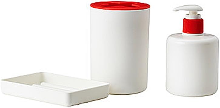 Ikea Varpan 3 Pc Bathroom Bath Toiletries Set Toothbrush Holder Soap/lotion Pump Dispenser and Dish Red White