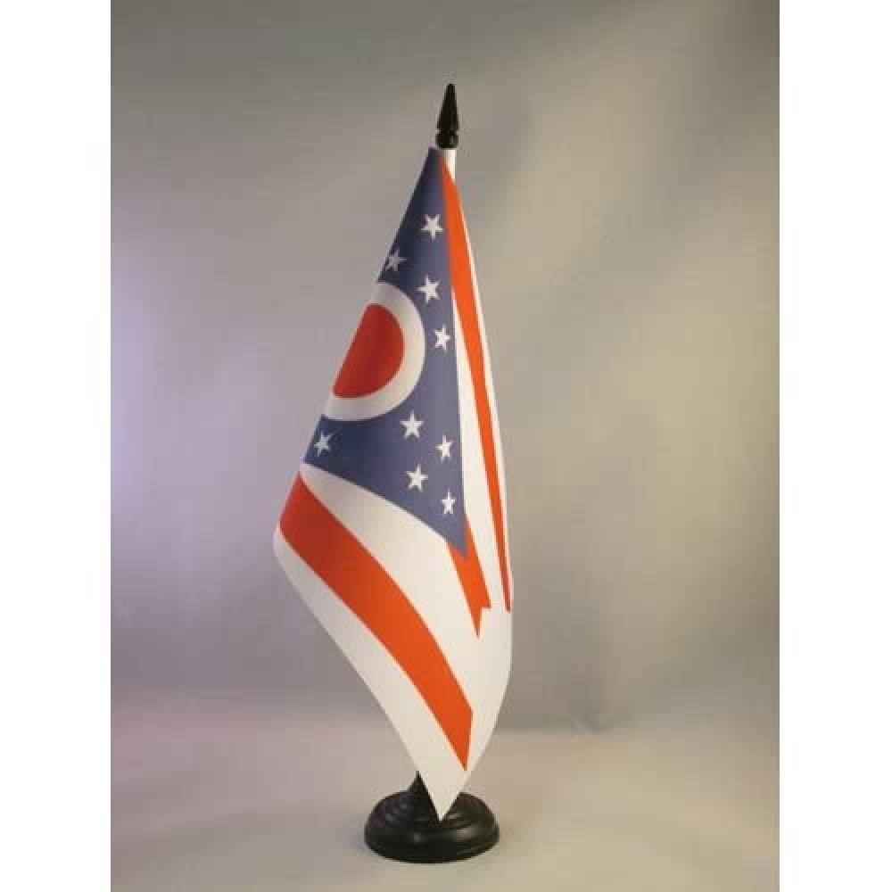 AZ FLAG Ohio Table Flag 5'' x 8'' - US state of Ohio Office Decoration 100% Polyester 21 x 14 cm - Mini Desk Flag with Pole and Black Plastic Base