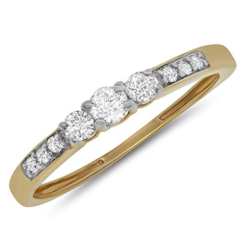 0.25 Carat (ctw) 14k Gold Round Diamond Petite Simple Ladies 3 Stone Engagement Promise Ring 1/4 CT - Yellow-gold, Size 9.5