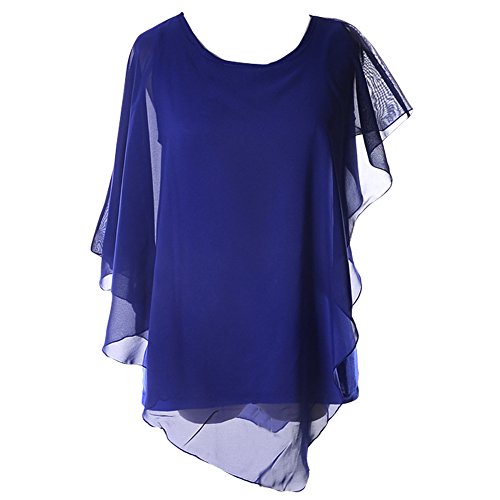 Shawhuaa Womens Batwing Sleeve Irregular Hem Chiffon Blouse T-Shirt Tops X-Large Royal Blue - Thumbnail 6