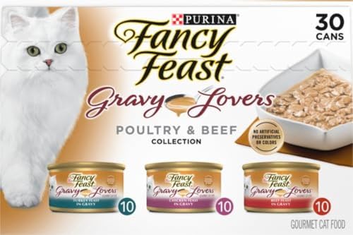 PURINA FANCY FEAST GRAVY LOVERS POULTRY AND BEEF GRILLED GOURMET WET CAT FOOD VARIETY PACK – (PACK OF 30) 3 OZ. CANS