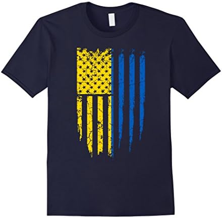 Men's Ukrainian American Ukraine &amp; America Flag T-Shirt Medium Navy