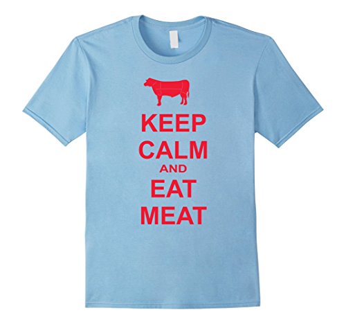 Men's Keep Calm and Eat Meat T-Shirt Medium Baby Blue