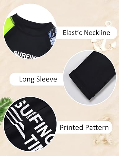 SEAUR Boys Swimsuits 3 Piece Long Sleeve Rash Guard Swimsuit Set Swimwear Bathing Suit Quick Dry Sun Protective Bathing Set for Kids Training Beach