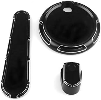 Winllyat 3 Pieces CNC stripe Machined Deep Cut Dash Accessory Pack Fuel Gas Door Cover + swicth cover + Dash Cover for Harley Touring FLHX FLTRX 14-17