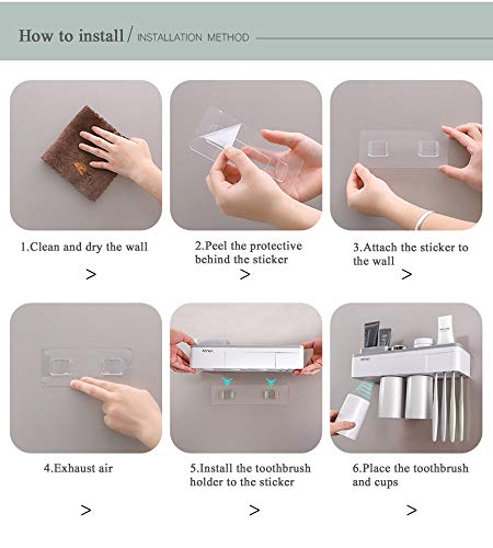 IKEAR Magnetic Toothbrush Holder & Automatic Toothpaste Dispenser Squeezer, Wall Mounted Space Saving Toothbrush Organizer with Dustproof Cover Cosmetic Organizer and Drawer,4 Toothbrush Slots, 2 Cups