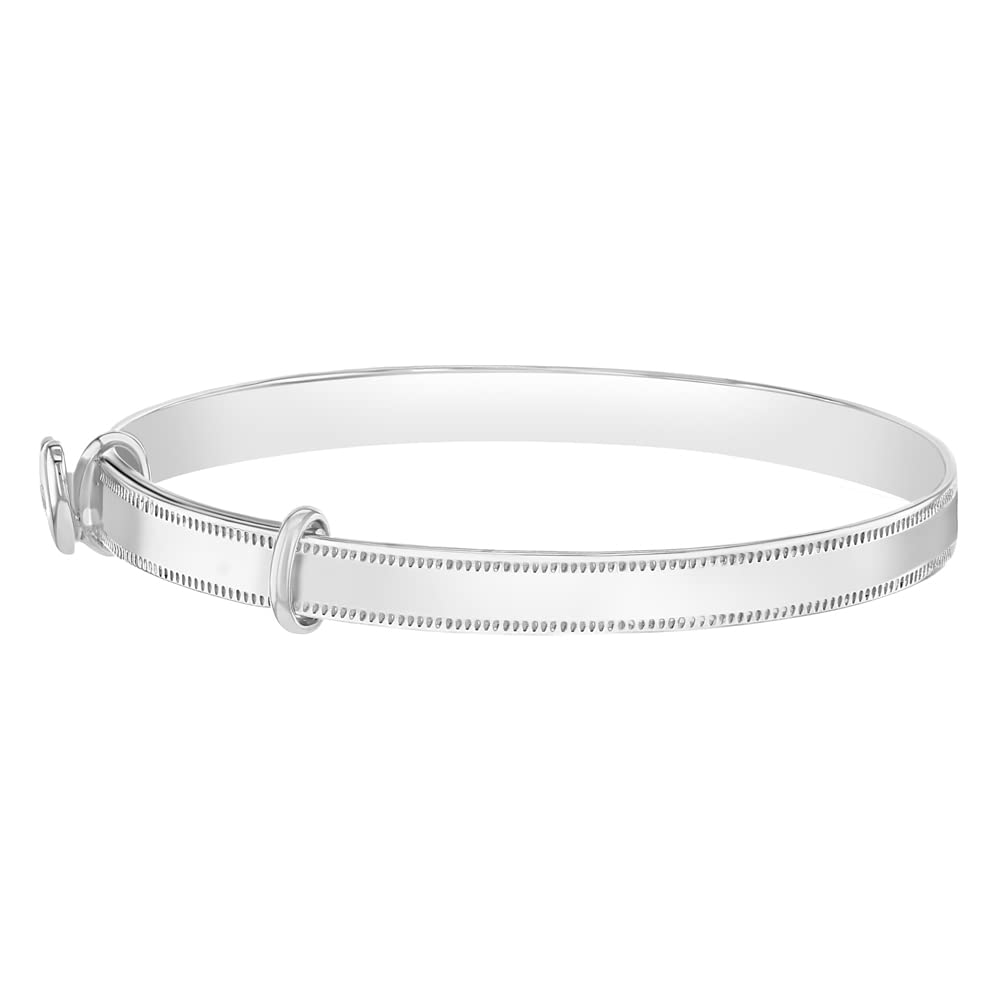 925 Sterling Silver Clear Cubic Zirconia Heart Adjustable Bangle Bracelet For Toddler Girls - Expandable Children's Bracelets - Heart Shaped Bracelets for Little Girls