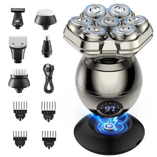 iWarmbase Bald Head Shaver, 7D Magnetic Removable Shaver Bald Head Absolute Zero - 6 in 1 Men's Hair 0.01 mm, Waterproof IP67 with LED Display, Razor and Zero Hair Cutter