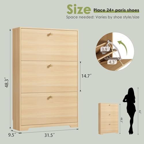 Nicetree Shoe Storage Cabinet, Slim Shoe Cabinet, Hidden Shoe Rack Cabinet, Shoe Storage Cabinet for Entryway, Hallway, Foryer, Natural Oak