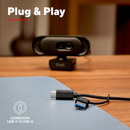 Trust Ovala Webcam 2K QHD with Microphone, Noise Reducer, USB-C/USB-A, Privacy Filter, 75° Viewing Angle, Fixed Focus 30 FPS, Web CAM for Mac Computer Windows Skype Zoom Teams, Black