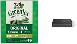 GREENIES Original Teenie Natural Dog Dental Care Chews Oral Health Dog Treats, 27 oz. Pack (96 Treats) + Amazon Dash Smart Shelf (Small - 7