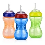 Nuby 3 Piece No-Spill Cup with Flex Straw, Neutral, 10 Ounce