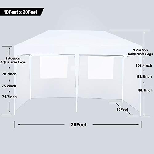 charaHOME 10x20 Outdoor Canopy Tent,10 X 20 Ez Up Pop Up Tent,Adjustable Folding Gazebo Pavilion Patio Shelter With 4 Sidewalls,Easy Pop Up Canopy Heavy Duty Tent,10 x 20 Canopy Beach Tent,White Color