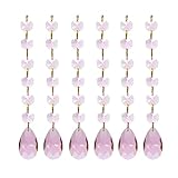 Poproo Teardrop Octagon Crystal Glass Beads Pendant for Chandelier Lamp Curtain Decor, 6-Pack (Pink)