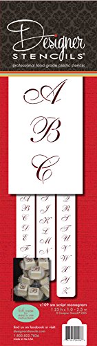 Designer Stencils C109 1.25 Inch Small Script Cake Stencil, Beige/semi-transparent