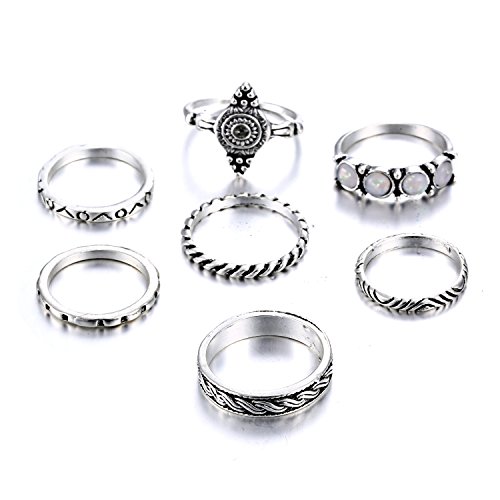 Rinhoo 7pcs bohemian vintage silver punk crystal knuckl…