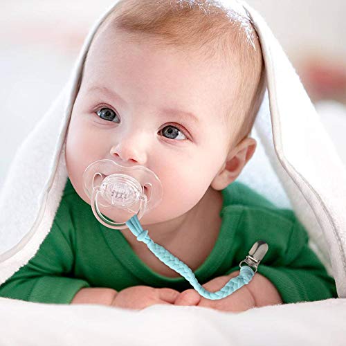 Pacifier Clip Monocho Universal Baby Pacifier Clip Braided Pacifier Holder Teething Ring for Boys and Girls Baby Teething Toy Pacifier Leash 6 Pack