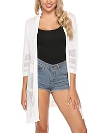 iClosam - Chaqueta de punto para mujer, manga 3 4, con abertura frontal