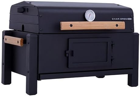 Top Selling New Model Black Powder Coated Steel Table Top Grille BBQ Cooker- Large 240 Inch Cooking Grate- Heat Resistant Wood Handles Adjustable Height Surface- Dampers Temperature Gauge- Best Value
