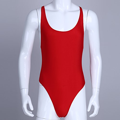 YiZYiF Men's Stretch Mankini Leotard Bodysuit Singlet Underwear Red