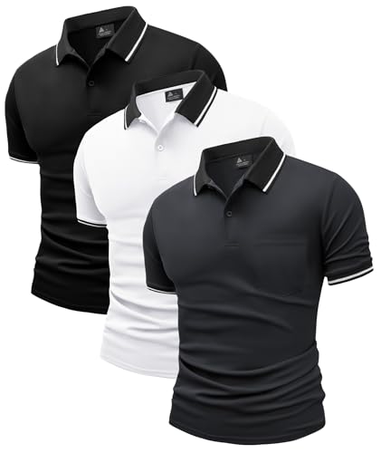 JACKETOWN 3 Pack Men's Short Sleeve Polo Shirts Lightweight Breathable Golf Casual Adult Multipack Tennis Tees