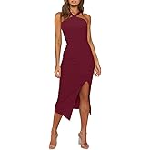 Owin Women 2026 Sexy Halter Cocktail Wedding Guest Dresses High Waist Bodycon Side Split Formal Party Midi Dress