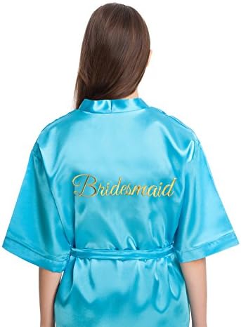 Satin Bridesmaids Kimono Robes with Bride, Bridesmaid, Maid of Honor or Flower Girl Title Embroidered in Gold