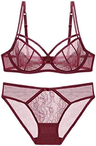 pipigo Women's See-Through 2 PCS Set Underwire Lace Trim Bra Underwear Suit