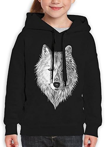 DIMANNU Children's Pullover Sweatshirt Hoodie Cotton Big Wolf Head Printed For Boys Girls
