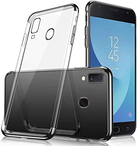 Herbests Compatible with Samsung Galaxy A20e Case Clear Soft Silicone TPU Case with Plating Frame Electroplated Bumper Ultra-Thin Anti Scratch Slim Fit Transparent Flexible Cover,Black