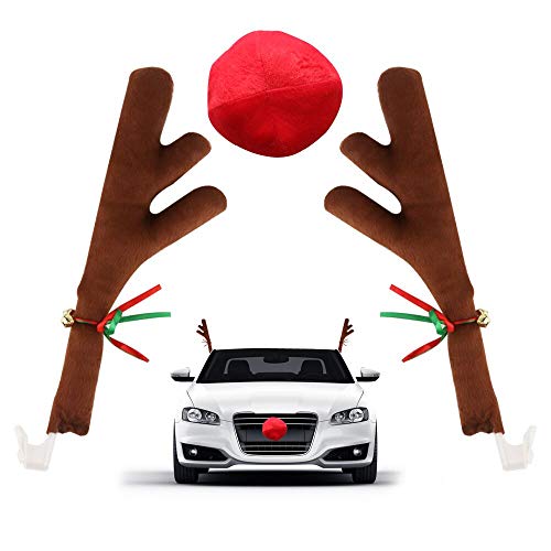 Car Reindeer Antlers Christmas Vehicle Costume with Jingle Bells and Nose for Car Accessories (2)