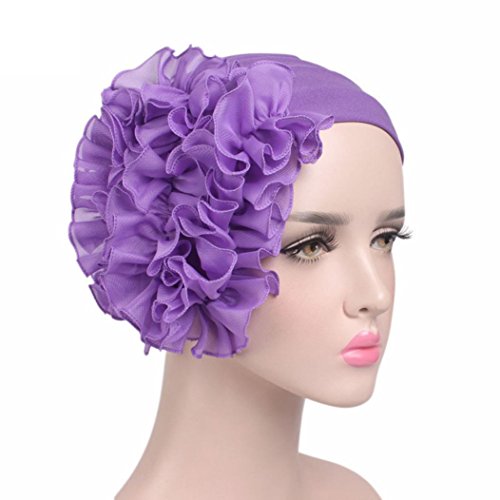 Sunyastor Summer Women Flower Cancer Chemo Hat Beanie Scarf Turban Head Wrap Cap Headband Shower Cap (Purple, One Size)