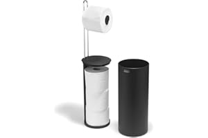 Joseph Joseph EasyStore Toilet Paper Holder Stand, Concealed Storage, Holds 3 Spare Rolls, Matt Black