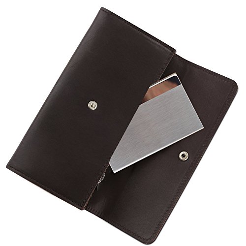 KISSWILL Business Card Holder 3 Pack, PU Leather Business Card Case with Magnetic Shut(Black) and Metal Card Case(Silver) for Men and Women.