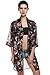 Bluetime Women's 3/4 Sleeve Floral High Low Chiffon Kimono Cardigan Blouse (M, Black)