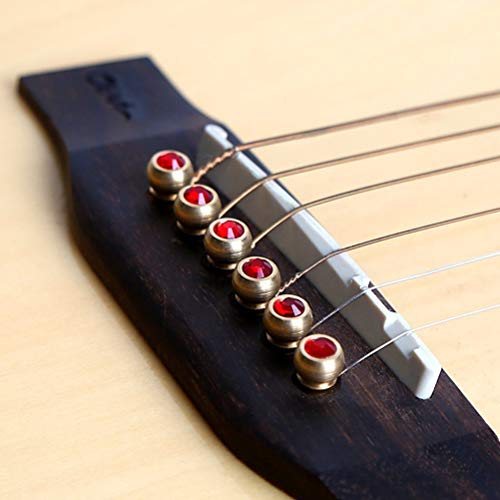 Vencetmat String Acoustic Guitar Copper Bridge With Crystal 6pcs Guitar Bridge Pins (6 Pcs, Hot Red)