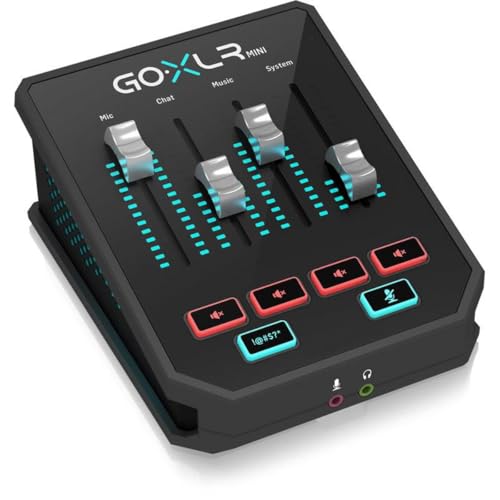 TC Helicon GoXLR MINI USB Audio Interface & Broadcast Mixer, 4-Channel Faders, MIDAS Mic Preamp, XLR/3.5 mm Mic Inputs, Optical In, 24-bit/48 kHz, PC Compatible