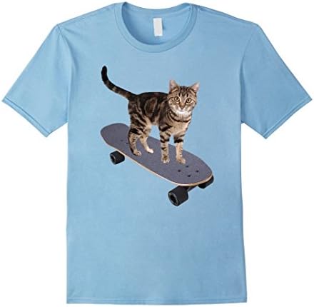 Mens Animals on Skateboards Skateboard Cat T-shirt XL Baby Blue