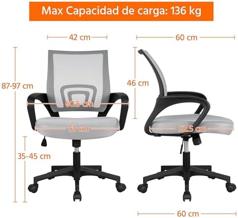 Cadeira de Escritório Cadeira de Rede Giratória Cinzento