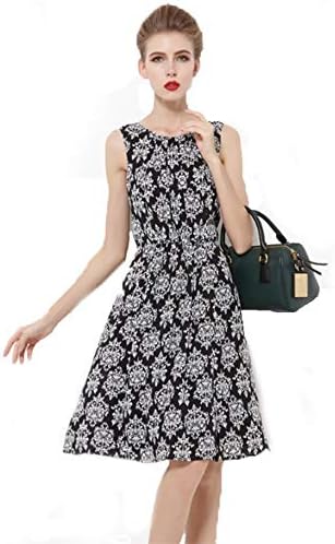 Livesimply Women's Floral Chiffon Sleeveless Dress O-Neck Short Tunic Tank Dress