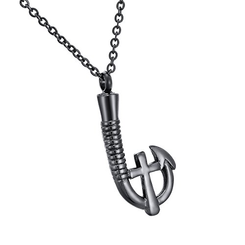 HooAMI Cremation Jewelry Cross Fish Hook Pendant Memorial Urn Necklace Black HooAMI Cremation Jewelry Cross Fish Hook Pendant Memorial Urn Necklace Black
