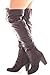 Lolli Couture Women's Faux Leather Lace-up Long Combat Style Over-the-Knee Chunky Heel Long Boots
